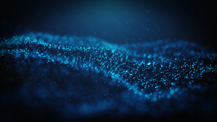 Popular Abstract background shining blue dust particles stars sparks wave 3d animation