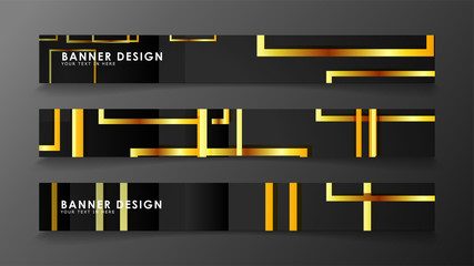 Naklejka premium Set a banner with a rectangular background in gold and dark . vector illustration
