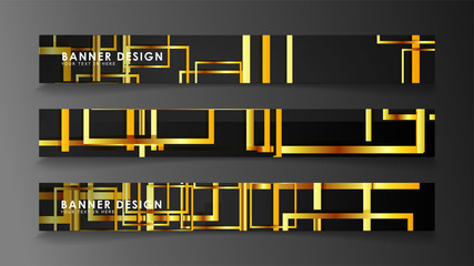 Set a banner with a rectangular background in gold and dark . vector illustration