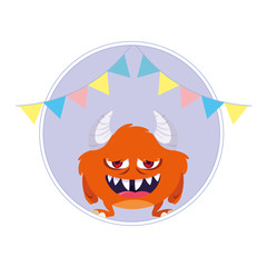 funny monster with horns and party garlands