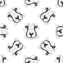 Hand drawn sketch style portraits of cheetah isolated on white background. Vector illustration.