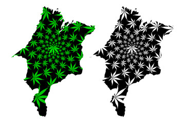 Maranhao (Region of Brazil, Federated state, Federative Republic of Brazil) map is designed cannabis leaf green and black, Maranhao map made of marijuana (marihuana,THC) foliage....