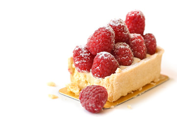 Raspberries tart on white background - isolated