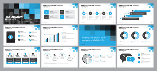 blue business presentation backgrounds design template, with infographic timeline elements design concept - obrazy, fototapety, plakaty