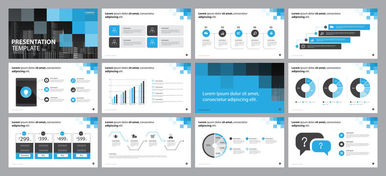 blue business presentation backgrounds design template, with infographic timeline elements design concept