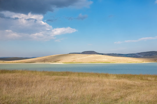 Wonderful view of artificial lake Serra del Corvo . Basilicata region, Italy