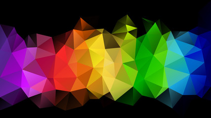 vector abstract irregular polygon background - triangle low poly pattern - neon full spectrum multi color rainbow on black