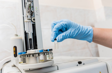 Natural oil quality control. In the industrial laboratory.