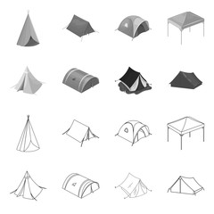Vector design of tent and camp sign. Set of tent and forest stock vector illustration.