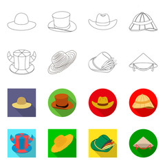 Isolated object of hat and cap logo. Set of hat and model stock symbol for web.
