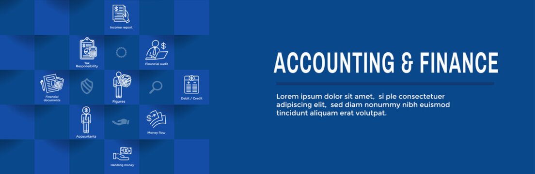 Accountant Or Accounting Icon Set & Web Header Banner