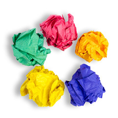 colorful set crumpled paper balls on white background isolation