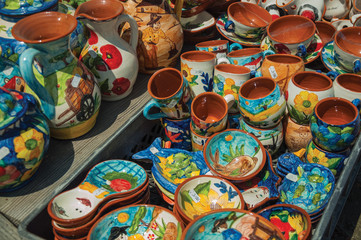 Colorful handmade porcelain pots and dishes