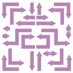 Set of violet square arrows isolated on white background