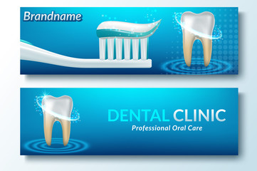 Toothbrush dental banner concept set