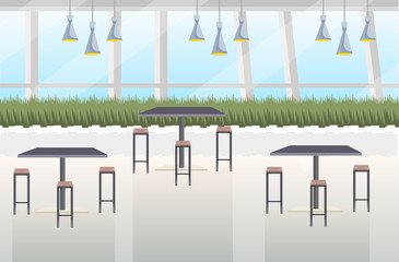 modern cafe interior empty no people restaurant with furniture flat horizontal