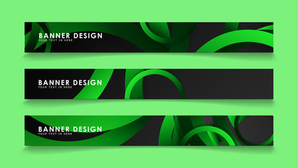 Set rectangular vector banners with background of dark green circles