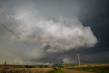 Ominous looking clouds of a severe thunderstorm over the landscape  of Oklahoma, USA