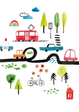 Kids Gouache Poster With Cars