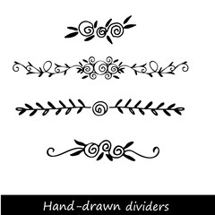 Hand drawn vector dividers. Lines, borders and laurels set. Doodle design elements.