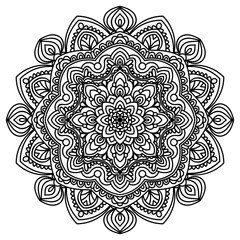 Ornamental detailed floral mandala, persian, turkish, arabic, circular complex pattern design, doodle flower isolated on white background. Tibetan mandala. Hand drawn zentangle. Vector illustration. 