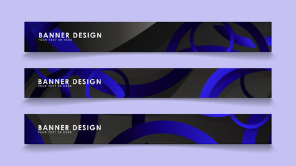 Set rectangular vector banners with background of dark blue circles