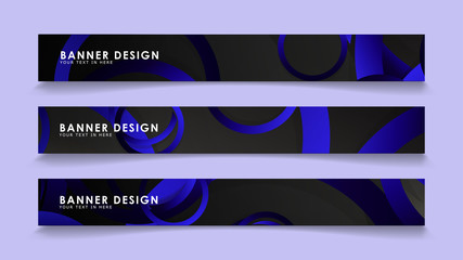 Set rectangular vector banners with background of dark blue circles