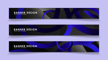 Set rectangular vector banners with background of dark blue circles