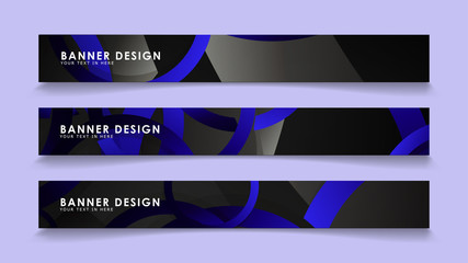 Set rectangular vector banners with background of dark blue circles