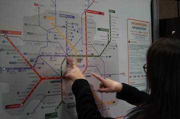 girls travel whit metro train