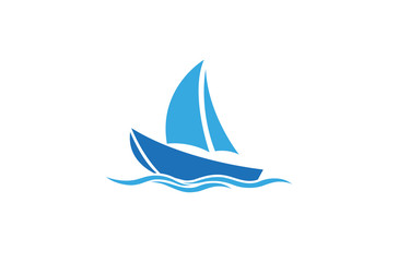 Creative Blue Yacht Boat Logo Design Vector Symbol Illustration