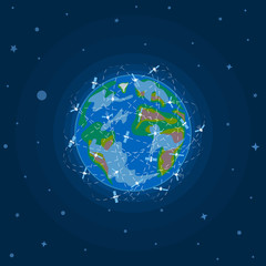 satellites fly  around the earth planet global internet space technology concept