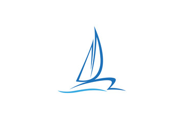 Creative Blue Yacht Boat Logo Design Vector Symbol Illustration