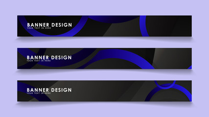 Set rectangular vector banners with background of dark blue circles