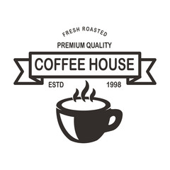 Coffee house emblem template. Design element for logo, label, sign, poster, flyer. Vector illustration