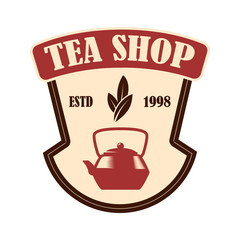 Tea shop emblem template. Design element for logo, label, sign, poster, flyer. Vector illustration