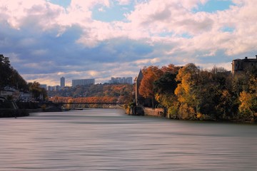 bridge over the river in autumn