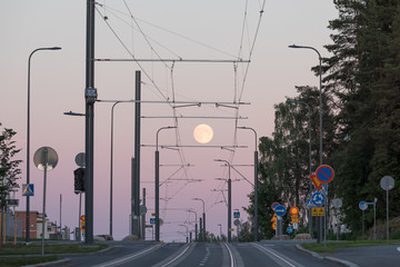 Fototapeta na wymiar Tramline during the full moon