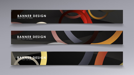 Rectangular vector banners against the background of stacked rings. composition of stone and brick colors