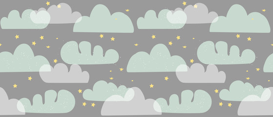 Vector seamless pattern with cartoon clouds