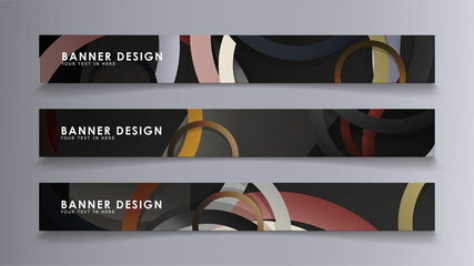 Rectangular vector banners against the background of stacked rings. composition of stone and brick colors