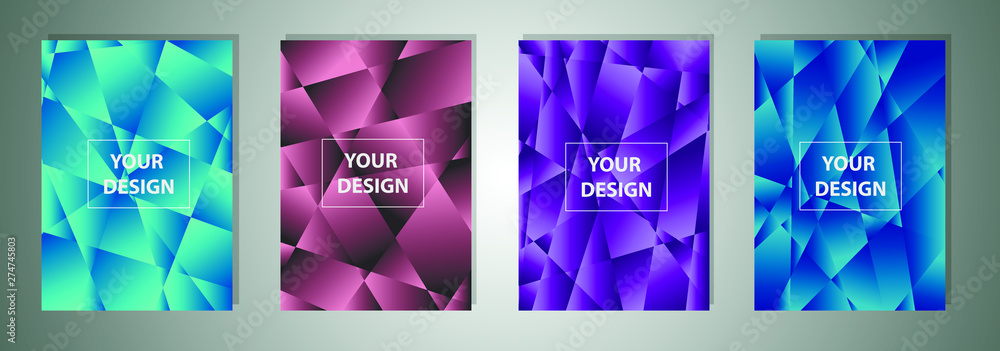 Poster set of a4 colorful polygonal vector eps 10 illustration gradient background texture. simply geometri