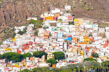 colorful houses crowded together in tenerife town, Spain
