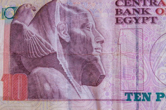 Closeup of egyptian ten pounds banknote