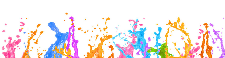 Abstract liquid paint splashes over white background