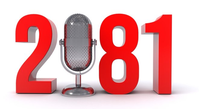 3d illustration of number 2081 with microphone
