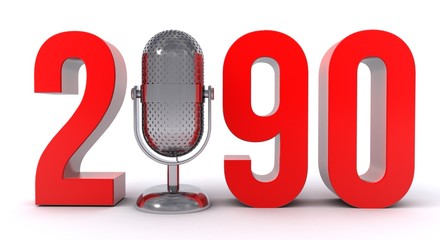 3d illustration of number 2090 with microphone