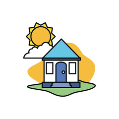 Isolated house with sun design