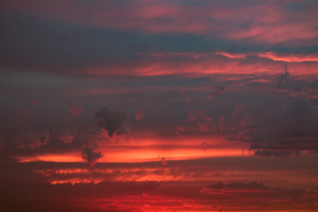 Orange red blue sunset on the sky