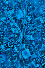 Electronic Components On Vintage Circuit Board Detail Blue Monochrome Photograph